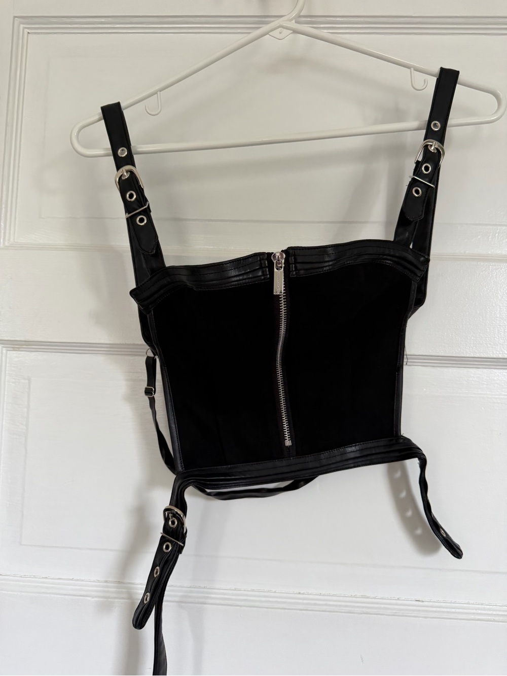 Maniere De Voir Black Faux Leather Trim Bustier Top EU 6